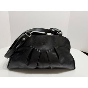 PATRICIA NASH Macellara Oval SatchelBlack Full Grain Leather Pleated Purse Bag
